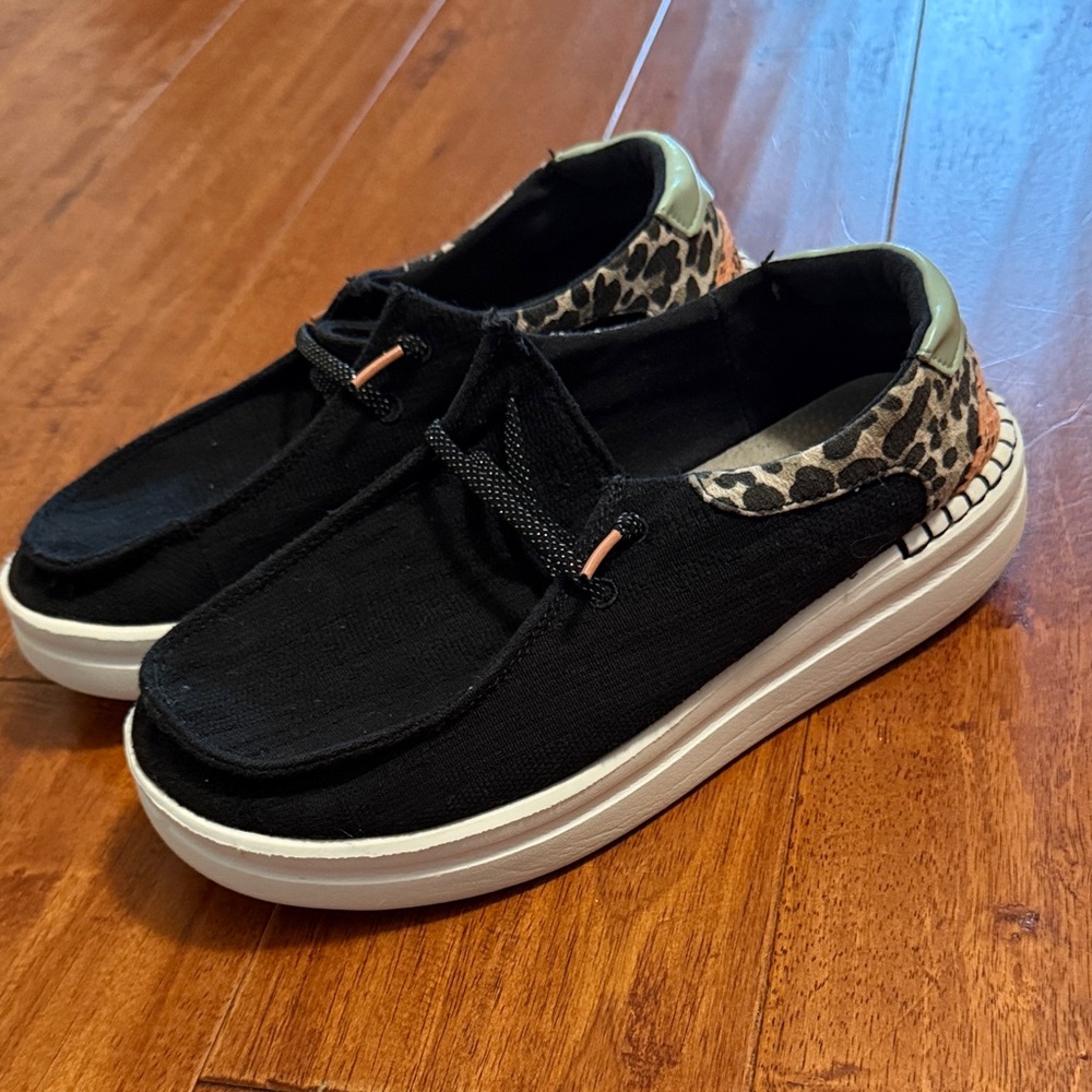Hey Dude Canvas Sneakers with Leopard Print Accent